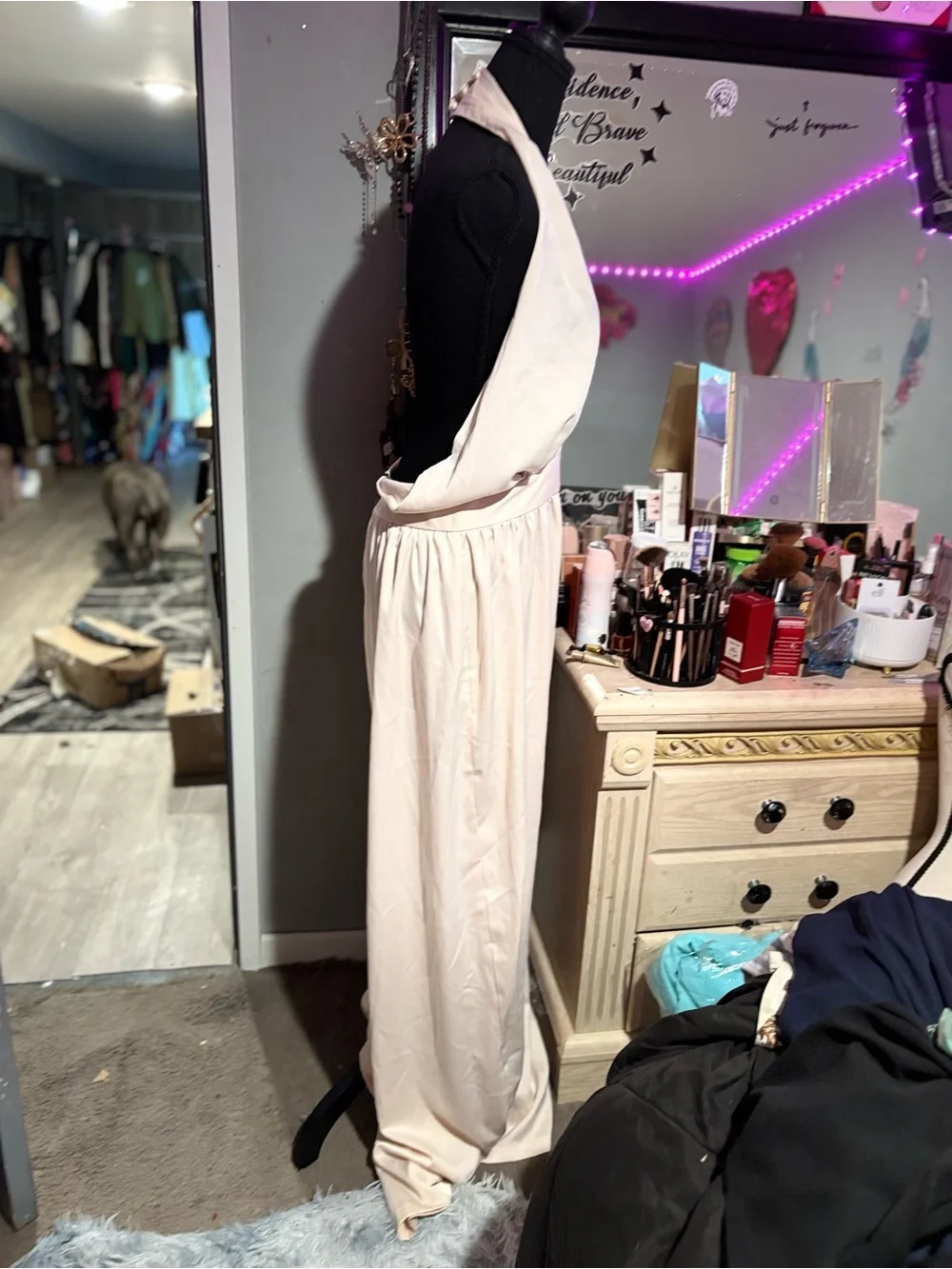 NWOT Nasty Gal Cream Halter Wide Leg Maxi Jumpsuit tall girl approved - Picture 2 of 5